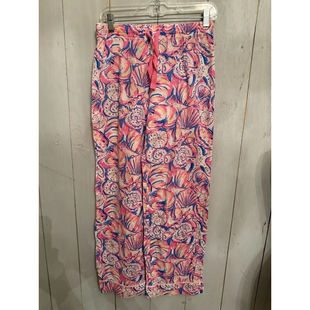 Lily Pulitzer Shell Of A Time Pajama Pants Womens‎ Small Pink Print Straight Leg